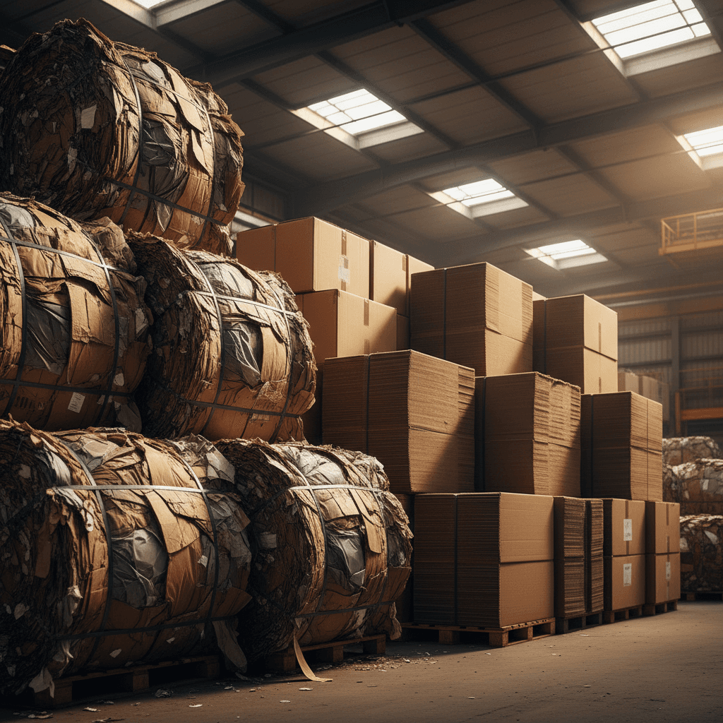 Paper and cardboard bales ready for processing