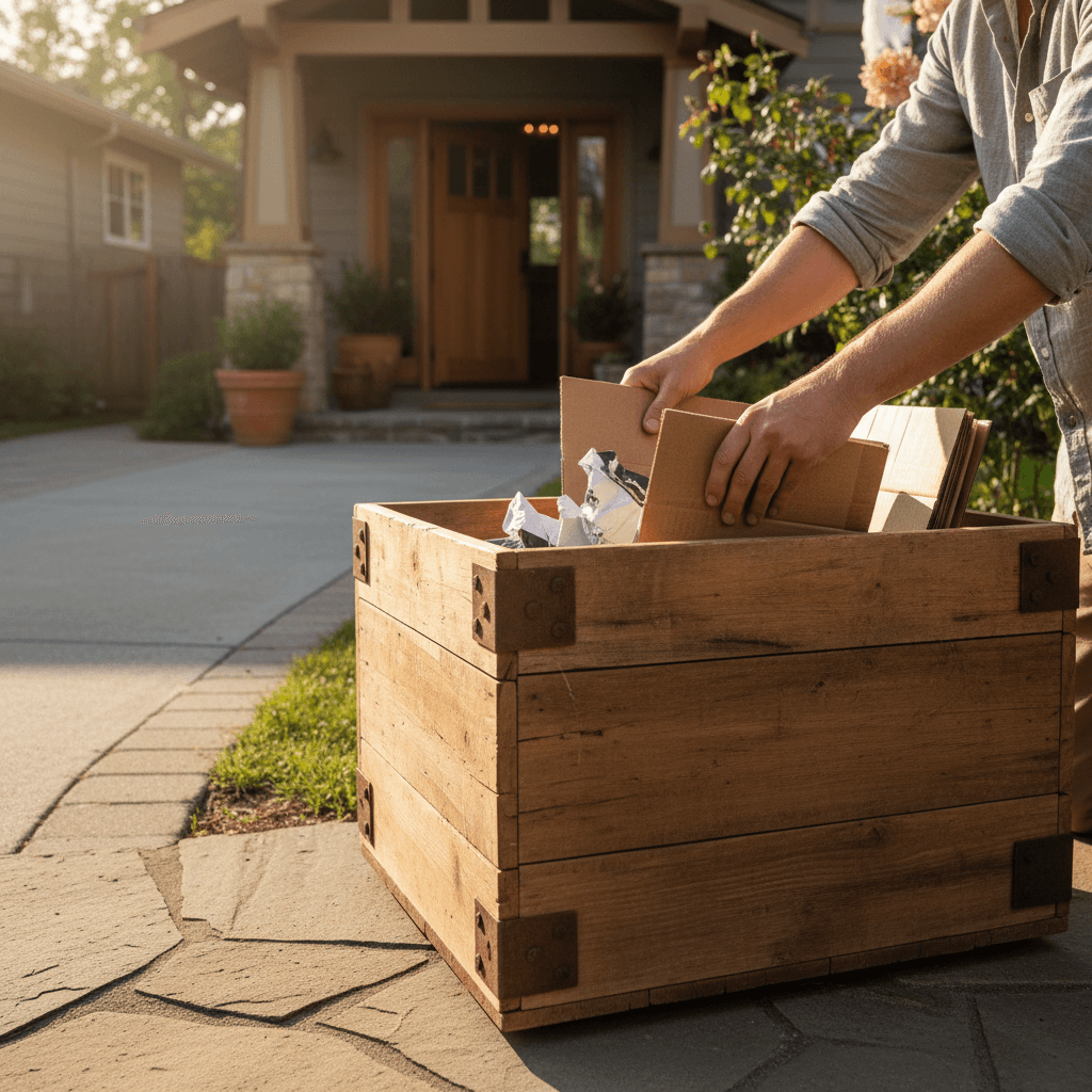 Person placing recyclable materials into a collection bin