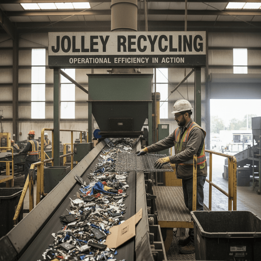 Worker managing material sorting at industrial recycling operation
